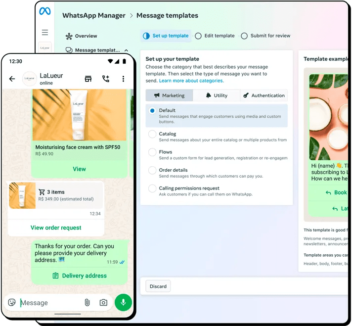 WhatsApp Messaging on Phone and WhatsApp Manager Message Templates